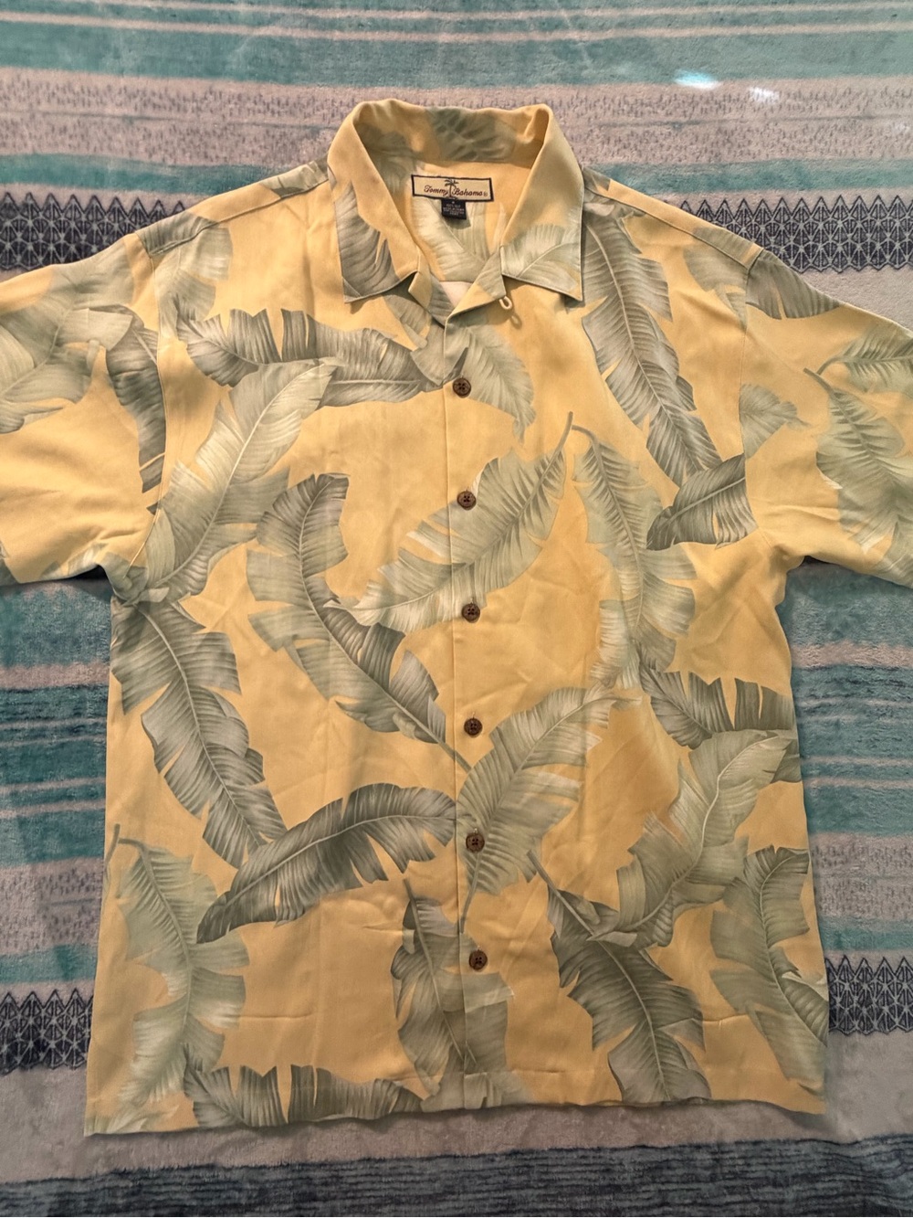 Tommy Bahama Yellow Tropical Leaf Short-Sleeve Camp Shirt
